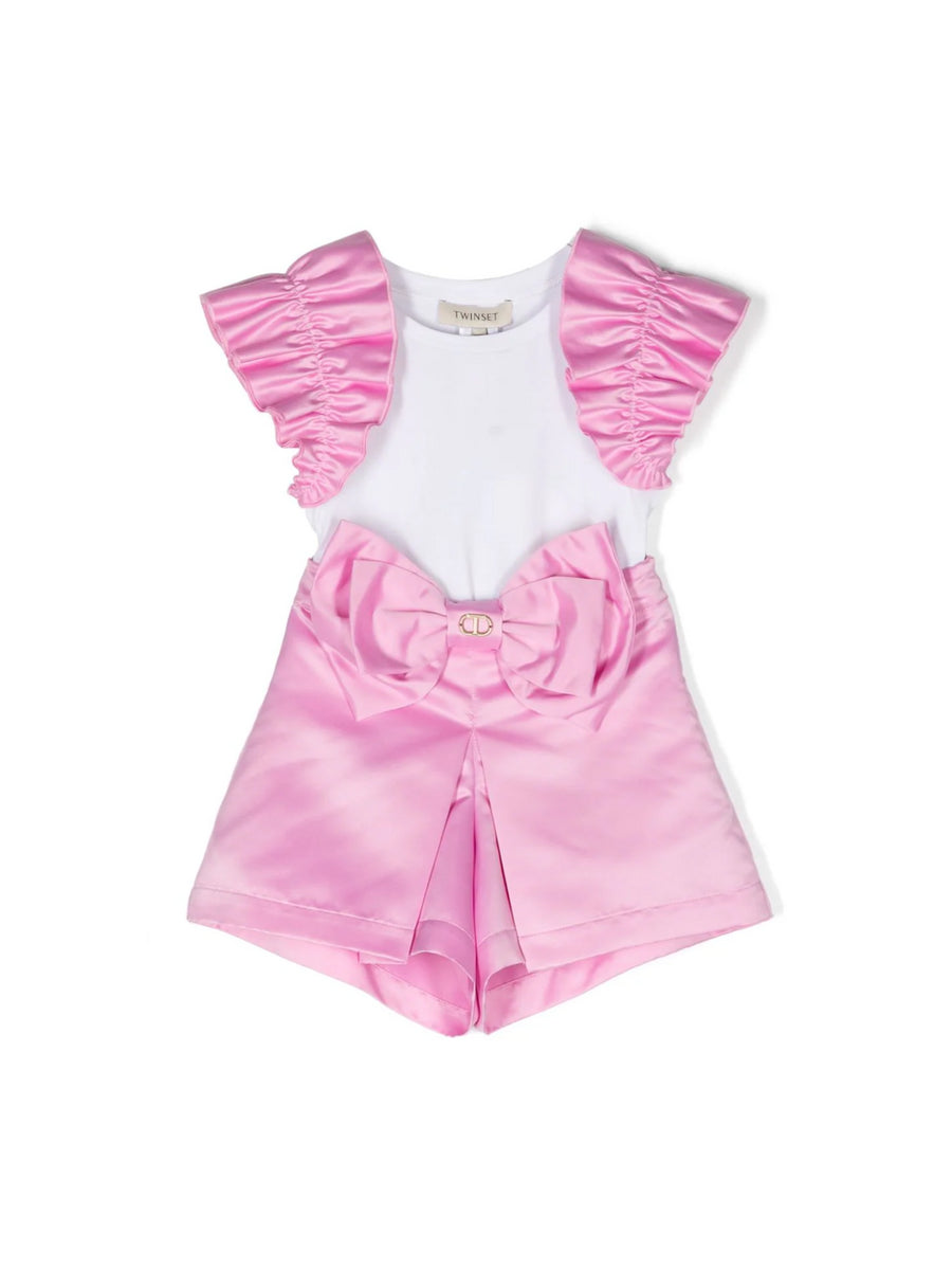 Set rosa t-shirt e shorts con fiocco