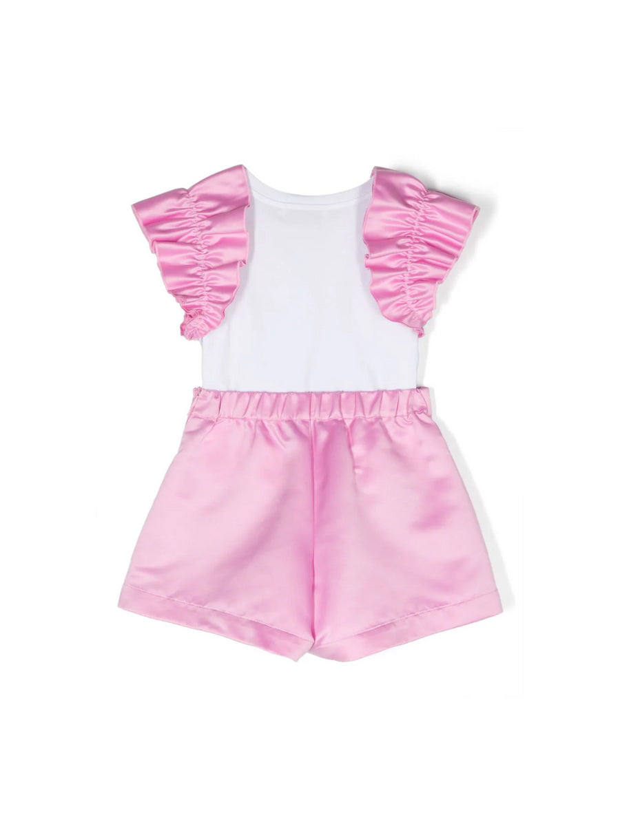 Set rosa t-shirt e shorts con fiocco