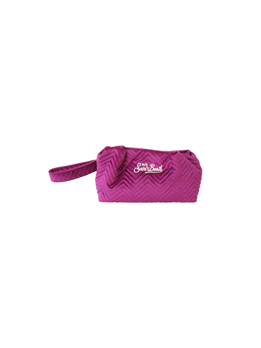 Pouch viola in velluto motivo geometrico