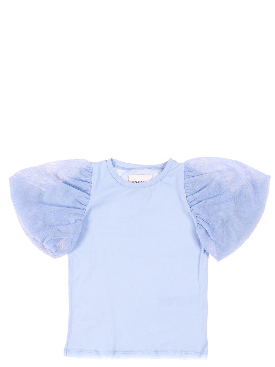 T-shirt azzurra con manica a palloncino