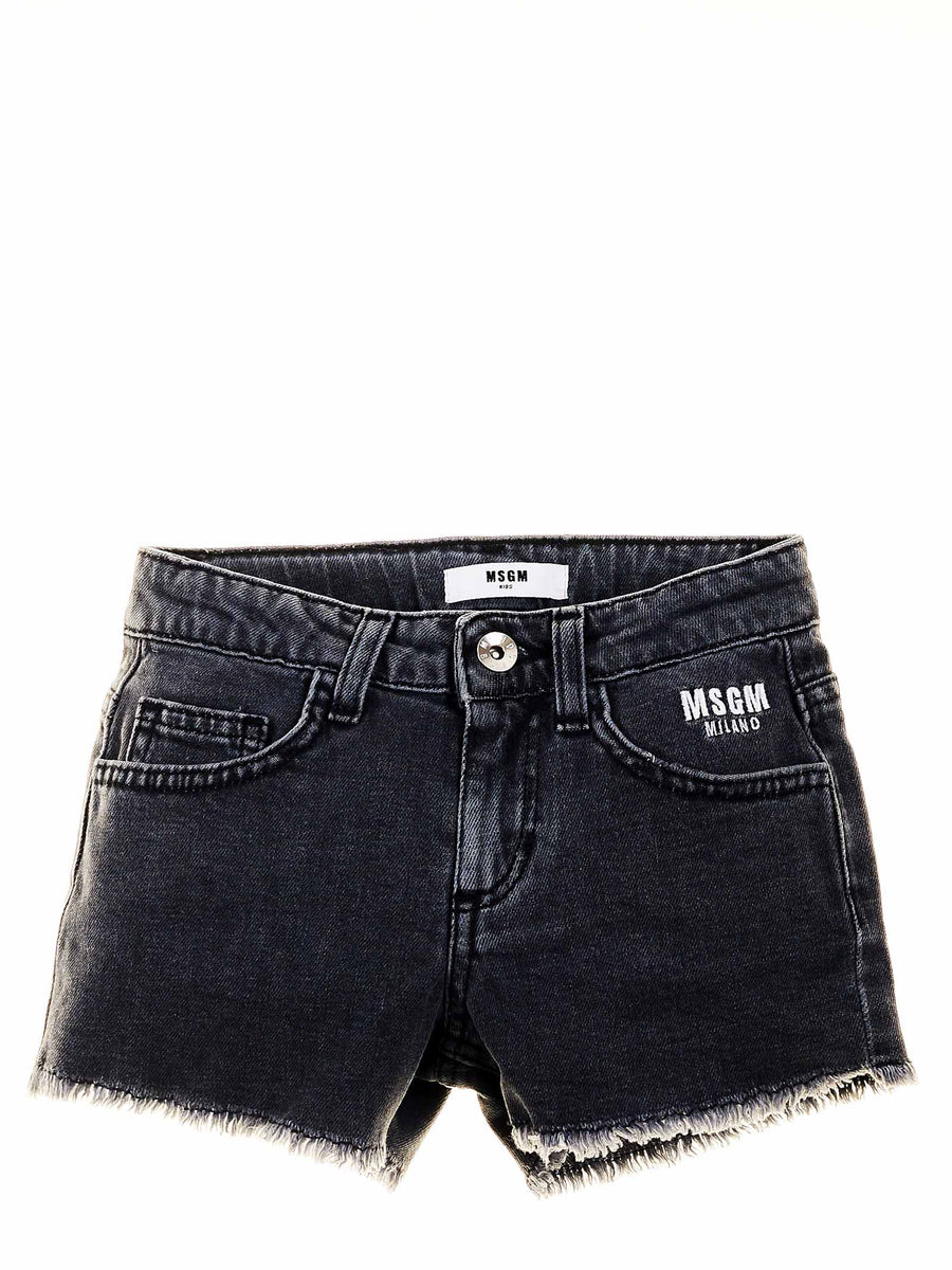 Shorts in denim nero con logo ricamato