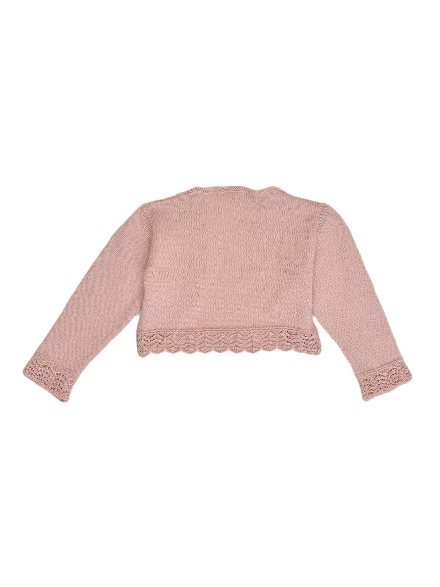 Cardigan rosa cipria con volant