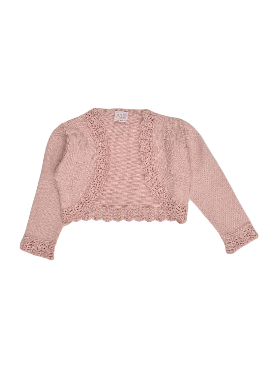 Cardigan rosa cipria con volant